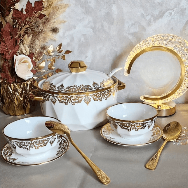 Pixa – Service en Porcelaine Dorée, L&#39;Éclat du Luxe à Votre Table