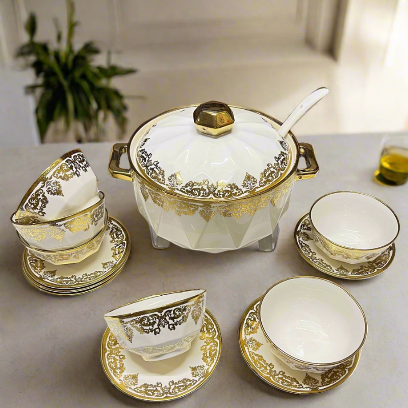 Pixa – Service en Porcelaine Dorée, L&#39;Éclat du Luxe à Votre Table