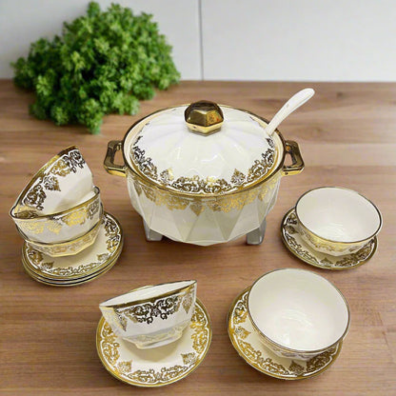 Pixa – Service en Porcelaine Dorée, L&#39;Éclat du Luxe à Votre Table