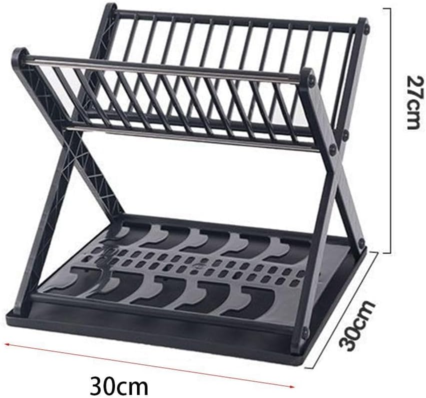 Égouttoir à vaisselle et organiseur de bols à 2 niveaux avec tiroir étanche Égouttoir compact en forme de X pour sécher la vaisselle dans la cuisine