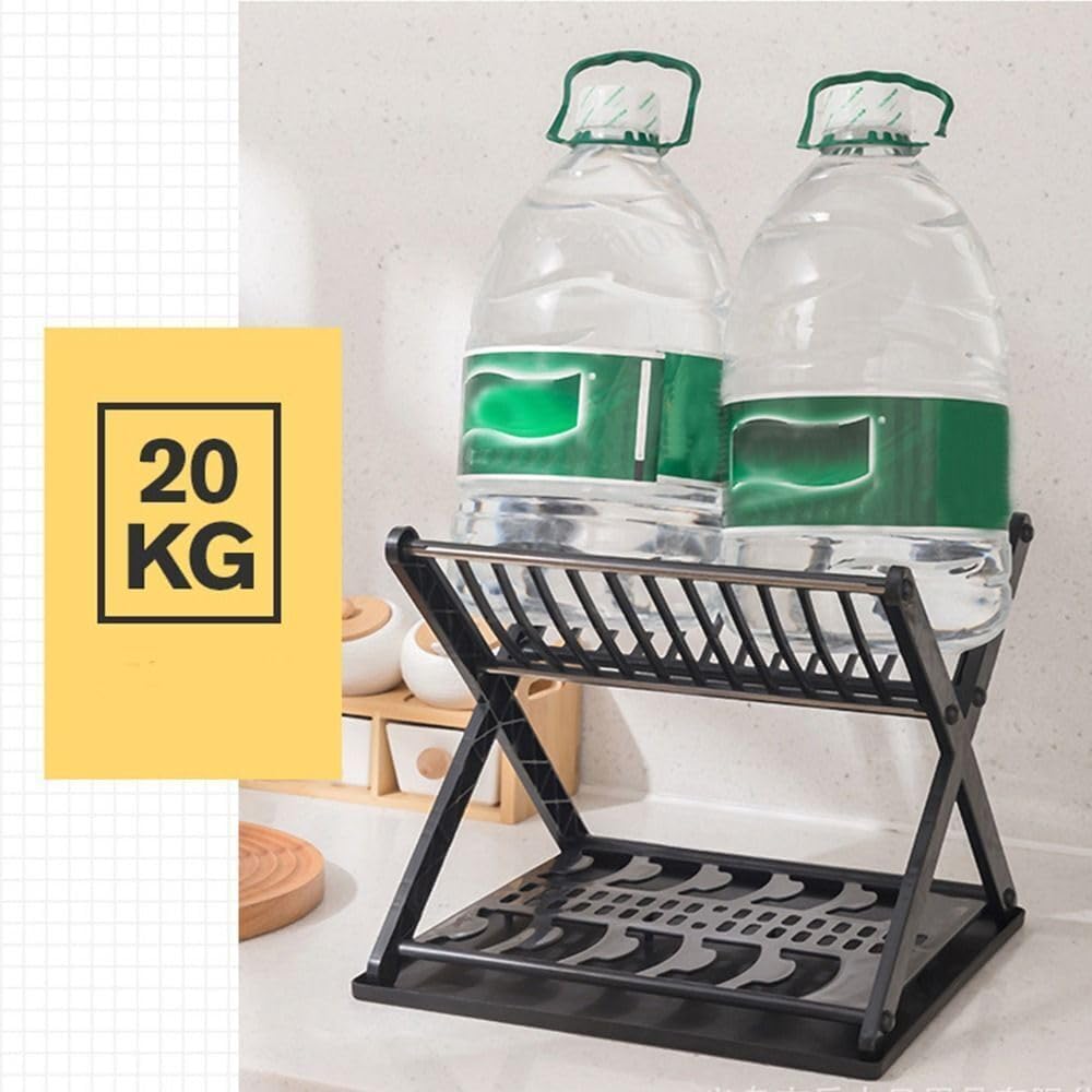 Égouttoir à vaisselle et organiseur de bols à 2 niveaux avec tiroir étanche Égouttoir compact en forme de X pour sécher la vaisselle dans la cuisine