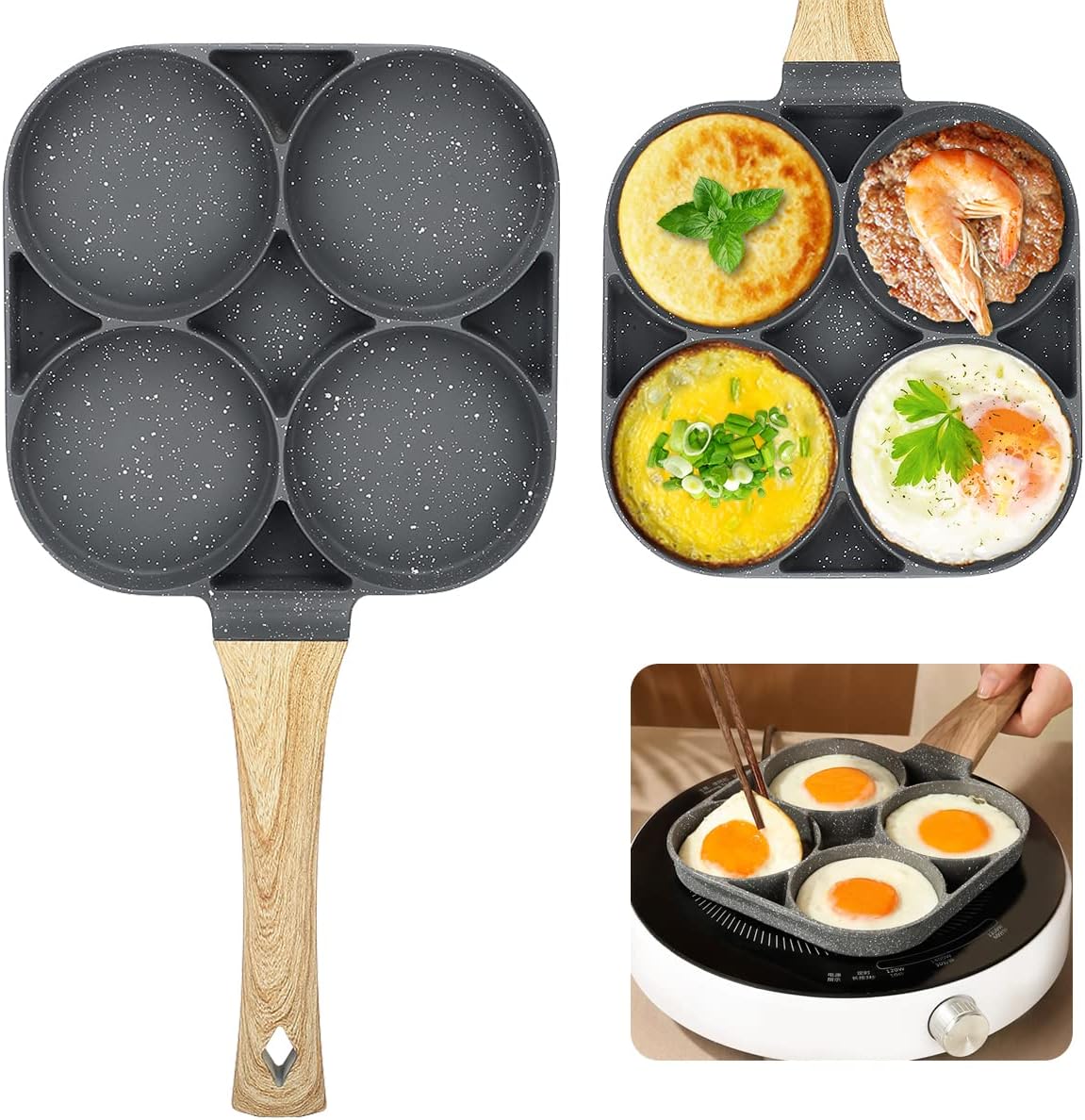 Poêle à Crêpes à 4 Emplacements Antiadhésive