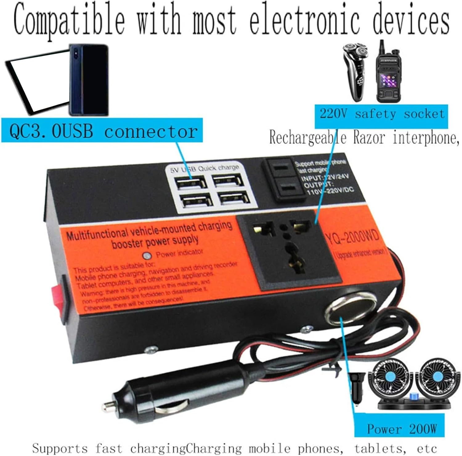 Convertisseur de Tensions pour voiture DC 12 V 24 V vers AC 110 V/220 V – محول تيار الكهربائي في السيارة