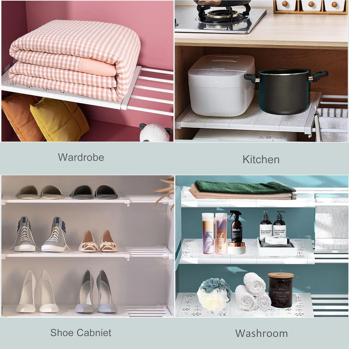 Armoire à compartiments superposés Étagère télescopique réglable pour placard Pas besoin de percer Rack de rangement pour chambre à coucher, salle de bain, cuisine