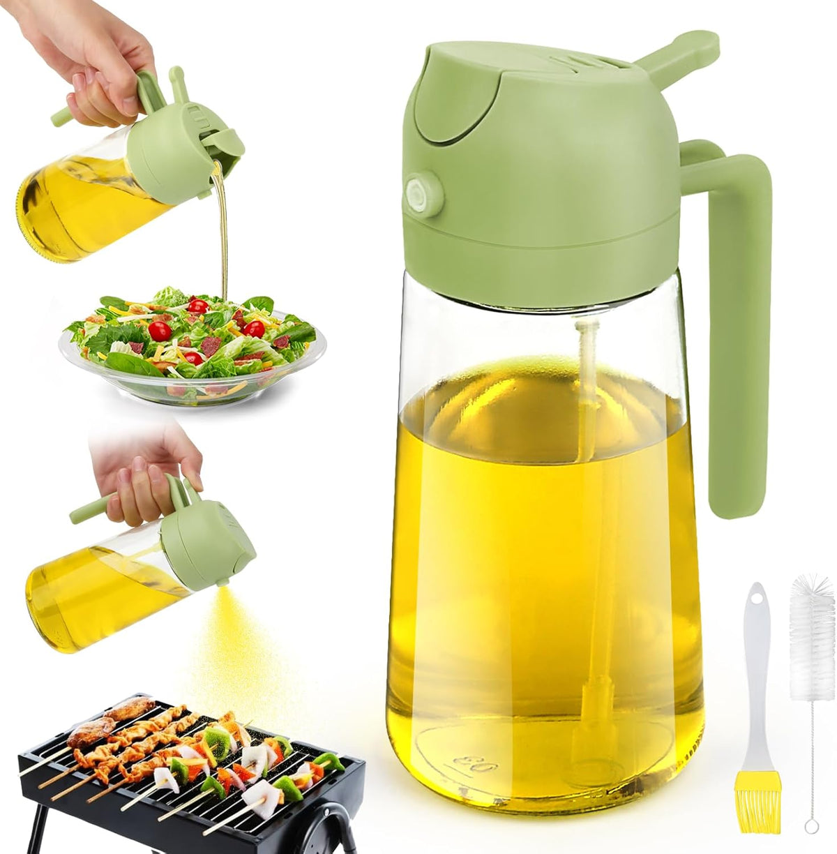 2 en 1 Pulvérisateur d&#39;huile,470 ML Pulverisateur Huile Cuisine,Spray Huile d&#39;olive, Spray d&#39;huile Renforcé,Bouteille Huile pour Cuisiner