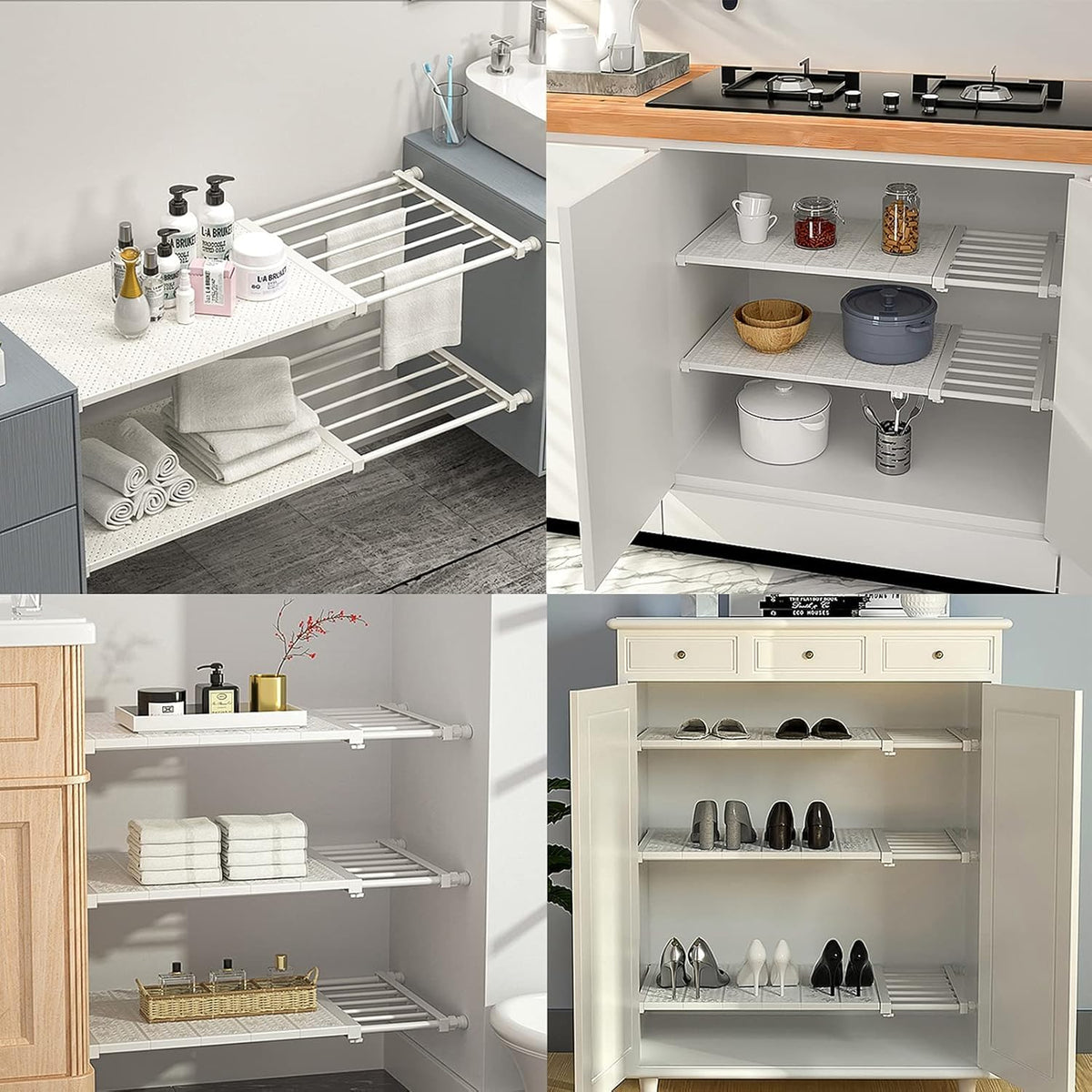 Armoire à compartiments superposés Étagère télescopique réglable pour placard Pas besoin de percer Rack de rangement pour chambre à coucher, salle de bain, cuisine