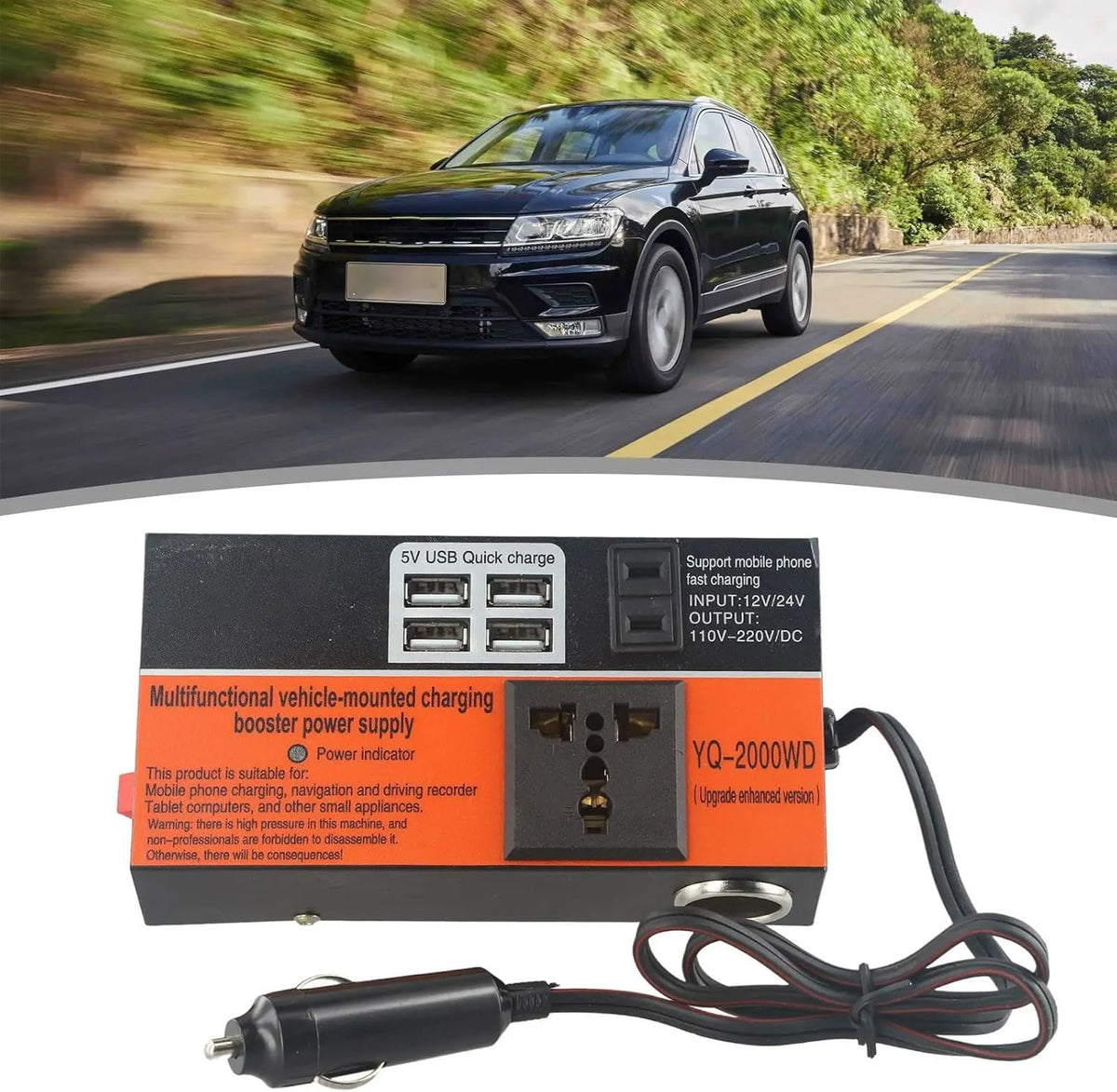 Convertisseur de Tensions pour voiture DC 12 V 24 V vers AC 110 V/220 V – محول تيار الكهربائي في السيارة