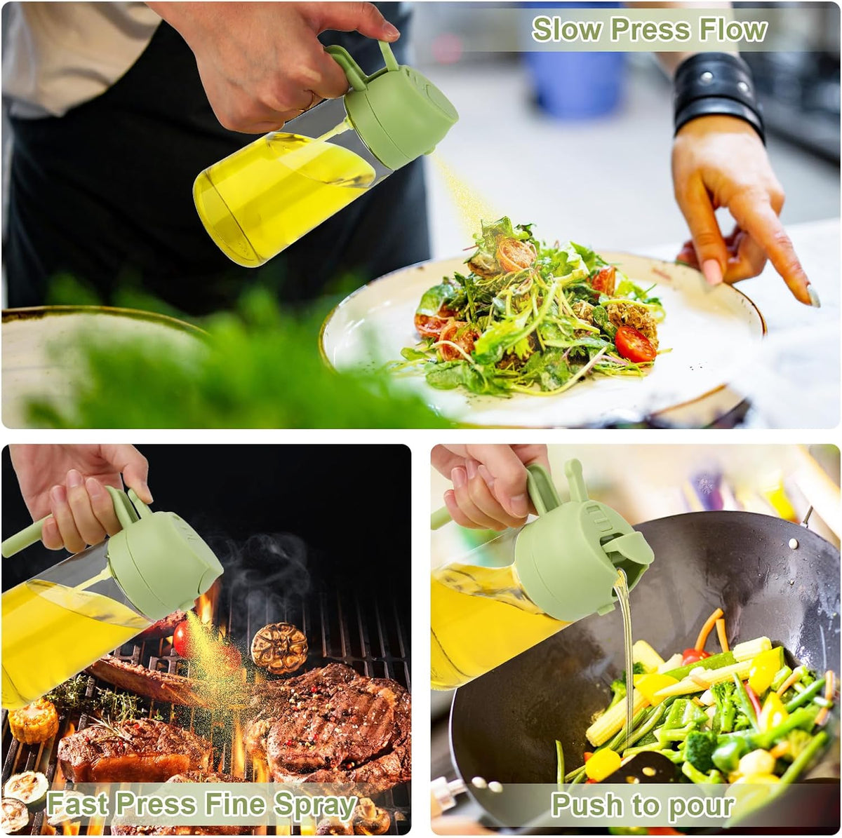2 en 1 Pulvérisateur d&#39;huile,470 ML Pulverisateur Huile Cuisine,Spray Huile d&#39;olive, Spray d&#39;huile Renforcé,Bouteille Huile pour Cuisiner