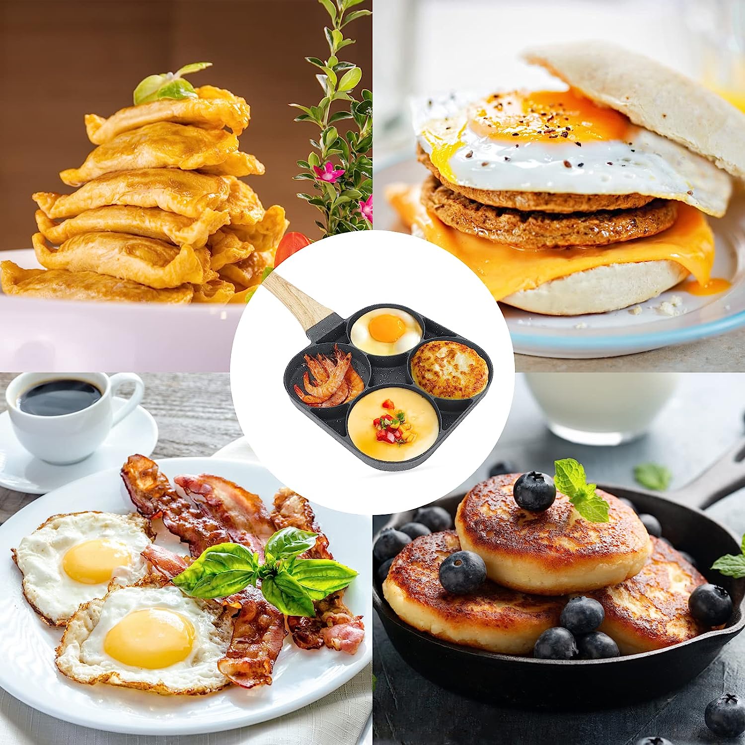 Poêle à Crêpes à 4 Emplacements Antiadhésive