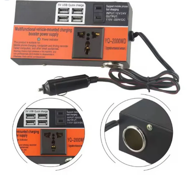 Convertisseur de Tensions pour voiture DC 12 V 24 V vers AC 110 V/220 V – محول تيار الكهربائي في السيارة