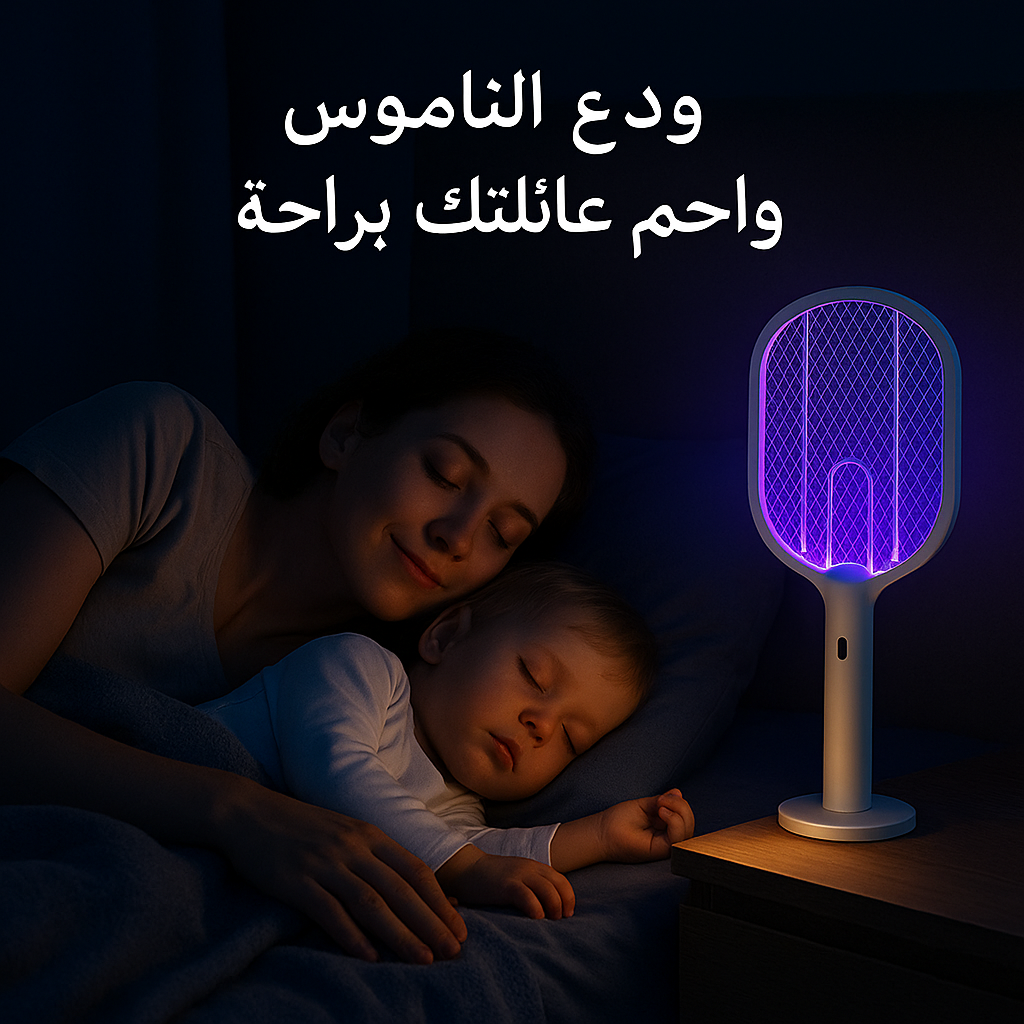 Raquette Anti-Moustiques 3‑en‑1 (Lampe & Support) | راكيت حماية 3 في 1 ضد الناموس