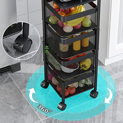 Chariot à roulettes de cuisine en métal avec 5 étagères