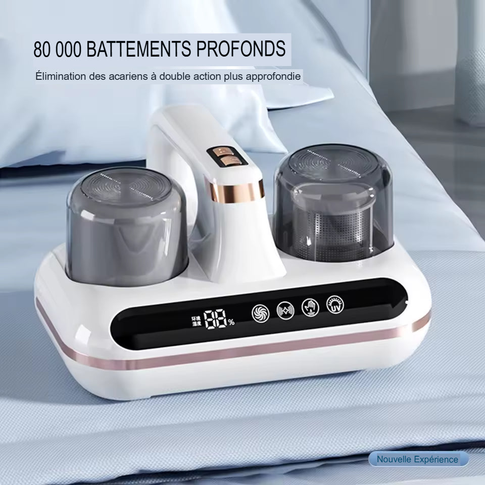 Aspirateur à main sans fil pour matelas, dissolvant d&#39;acariens UV 10KPa, aspiration puissante pour le nettoyage des oreillers de lit, des vêtements et du canapé