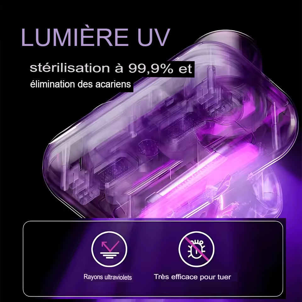 Aspirateur à main sans fil pour matelas, dissolvant d&#39;acariens UV 10KPa, aspiration puissante pour le nettoyage des oreillers de lit, des vêtements et du canapé