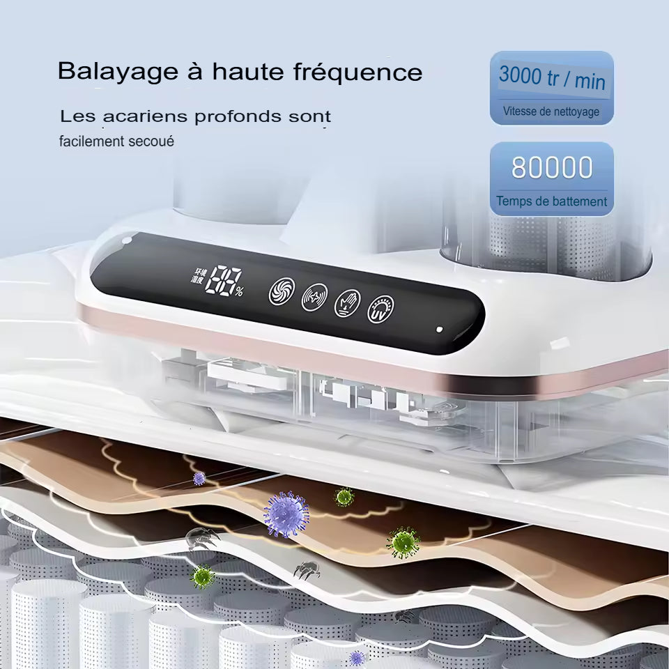Aspirateur à main sans fil pour matelas, dissolvant d&#39;acariens UV 10KPa, aspiration puissante pour le nettoyage des oreillers de lit, des vêtements et du canapé